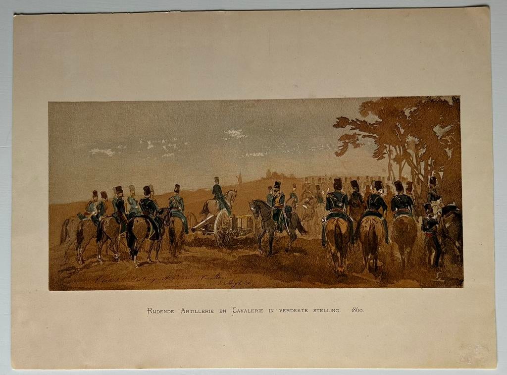 Rijdende artillerie en cavalerie in verdekte stelling. 1860., Ophalen of Verzenden, Landmacht, Nederland, Kunstobject