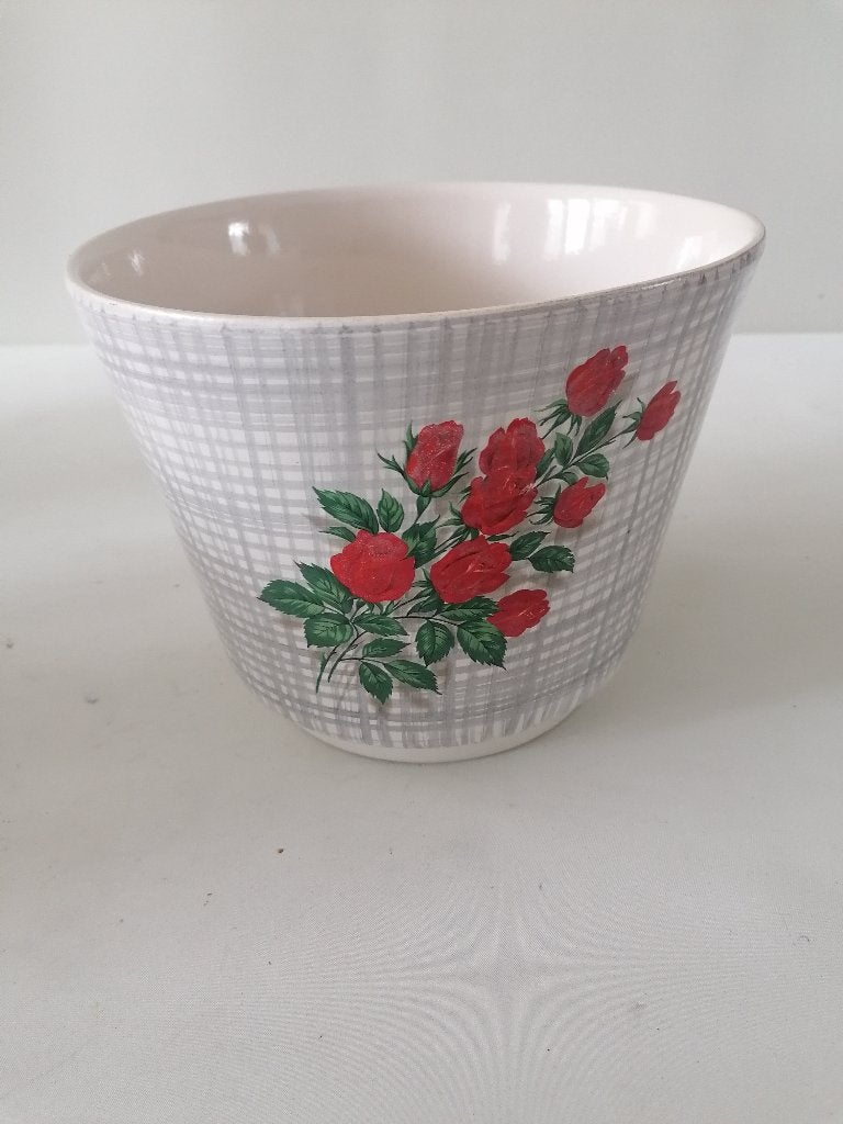 vintage keramieke bloempot van fabriek Frankton met bloem, Ophalen of Verzenden