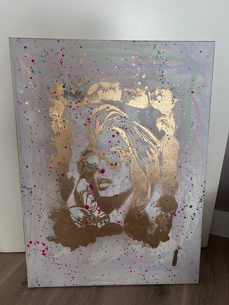 Mooi canvas in goud en pastel, Ophalen, Zo goed als nieuw, Schilderij, Minder dan 50 cm