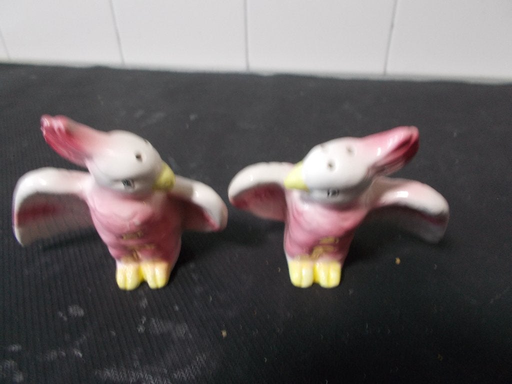 Vintage roze kaketoe zout- en peperstel, Overige merken, Keramiek, Overige typen, Vintage