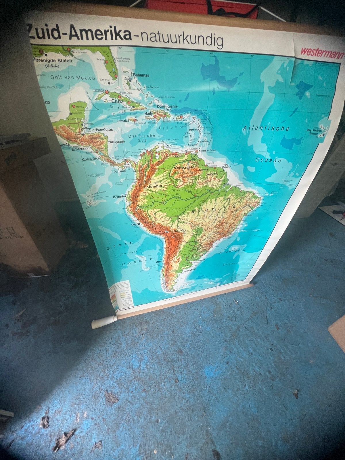 Grote Westermann Wandkaart Zuid-Amerika Natuurkundig, Landkaart, 1800 tot 2000, Wereld, Ophalen