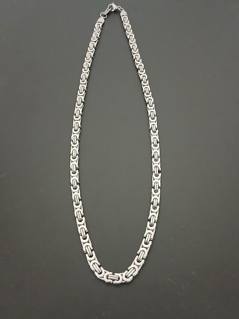 RVS platte zilveren koningsketting / 55 cm., Sieraden, Tassen en Uiterlijk, Kettingen, Ophalen of Verzenden, Nieuw, Zilver, Zilver