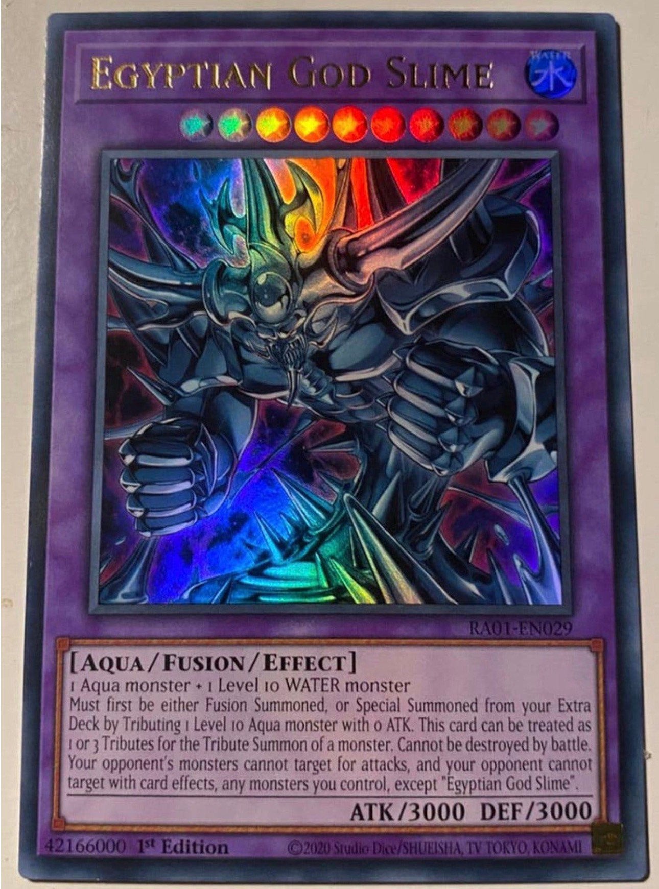 Yu-Gi-Oh! Egyptian God Slime RA01 1st Edition !, Ophalen of Verzenden, Zo goed als nieuw, Losse kaart, Foil