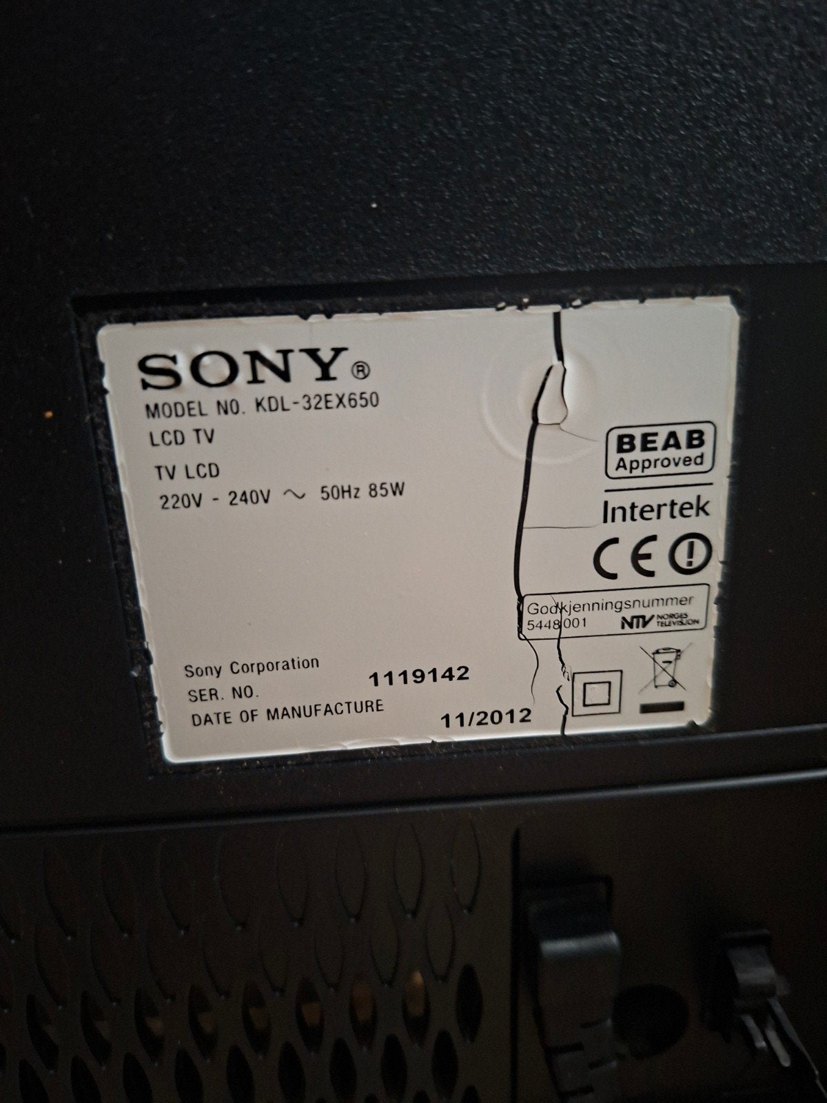 Sony KDL-32EX650 LCD TV met afstandsbediening, Ophalen, 50 Hz, LCD, 80 tot 100 cm