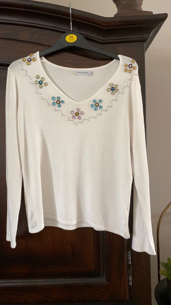 Trui roomkleurig met steentjes van Beauty Women Maat 40, Kleding | Dames, Maat 38/40 (M), Wit, Ophalen of Verzenden, Zo goed als nieuw