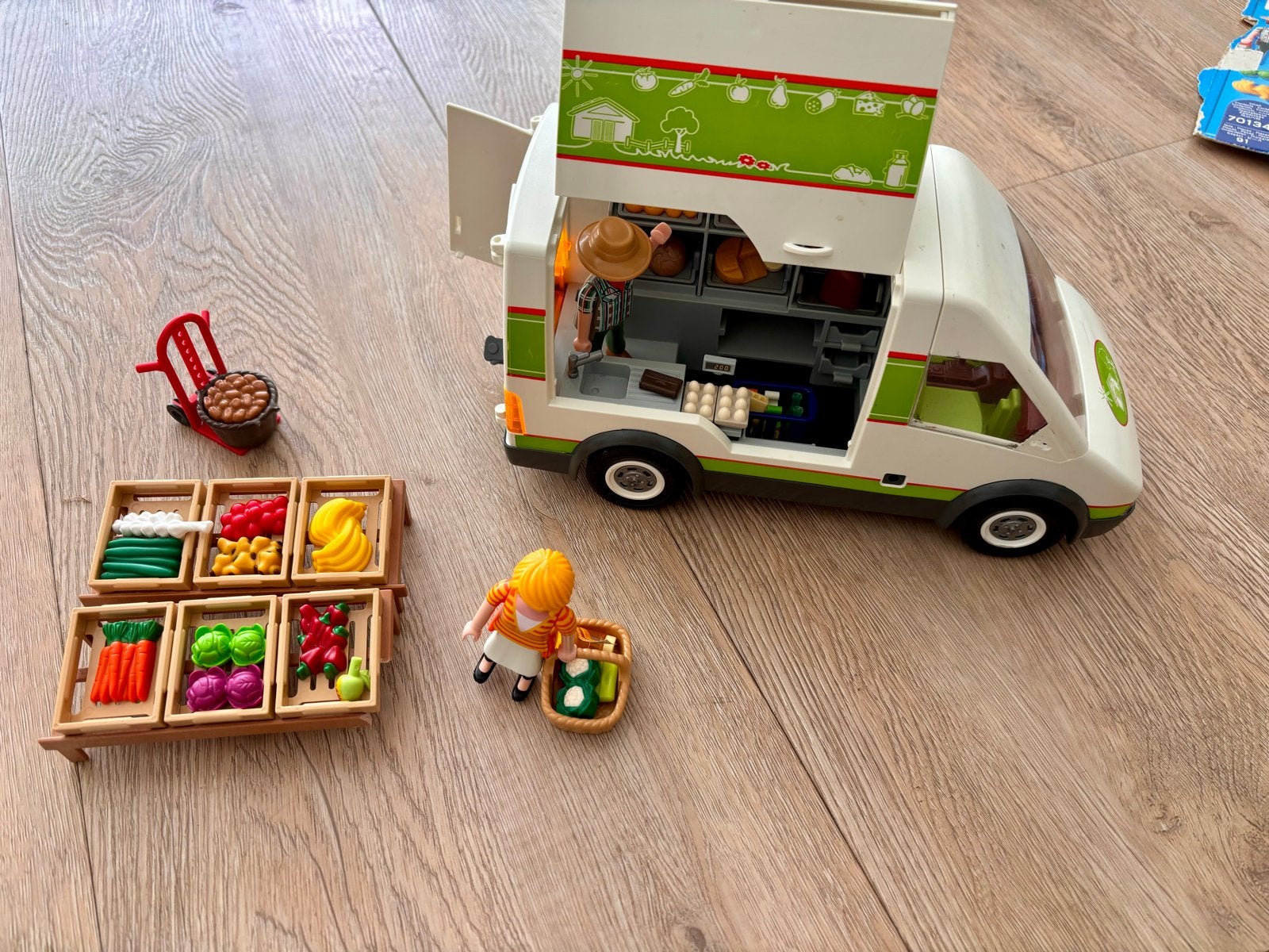 Playmobil Groentekraam/Marktwagen met accessoires en boekje, Gebruikt, Complete set, Voertuig, Ophalen of Verzenden