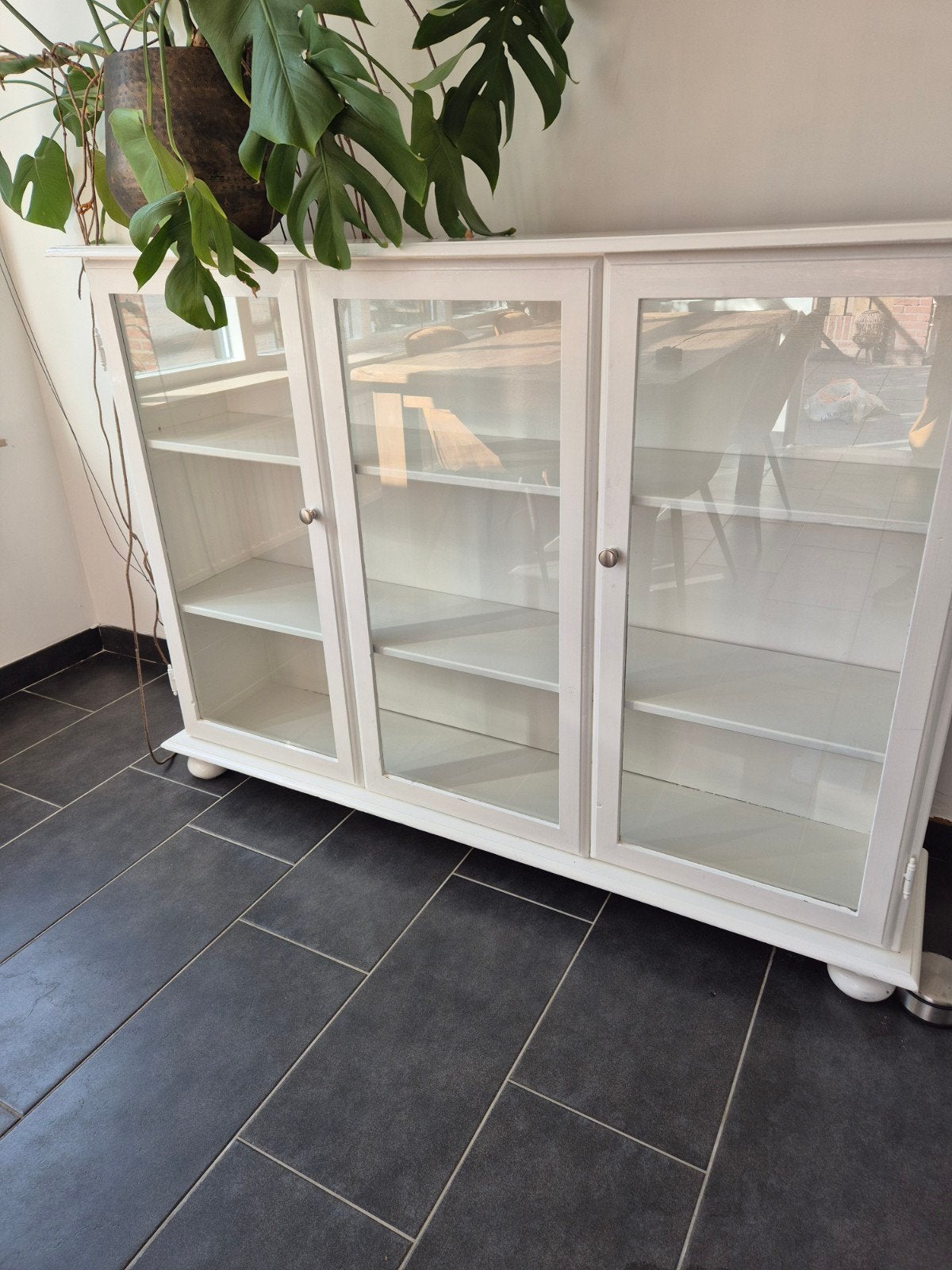 Super mooie dressoir kast vitrinekast hout wit 160, Ophalen, 150 tot 200 cm, Zo goed als nieuw, 150 tot 200 cm