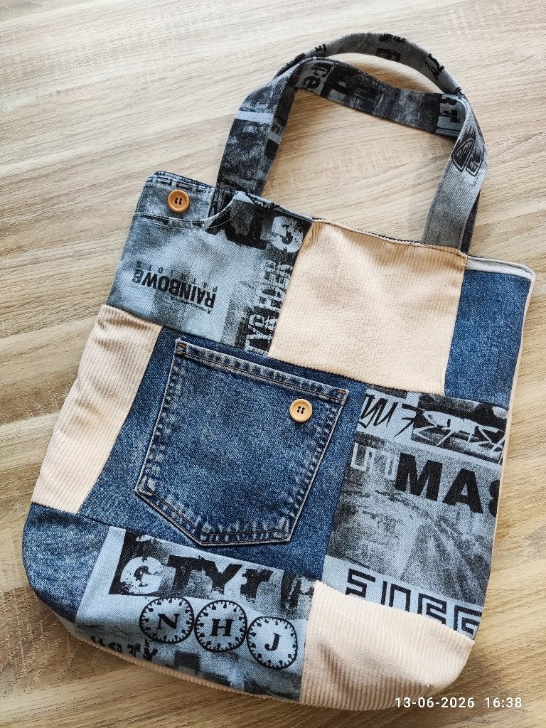 Te koop handmade casual shopper in denim, Ophalen, Nieuw, Blauw, Shopper