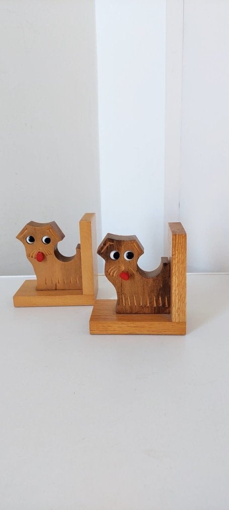 2 Vintage Houten Terriër Boeken steunen Jaren 50/60 Retro, Ophalen of Verzenden, Gebruikt, Dier