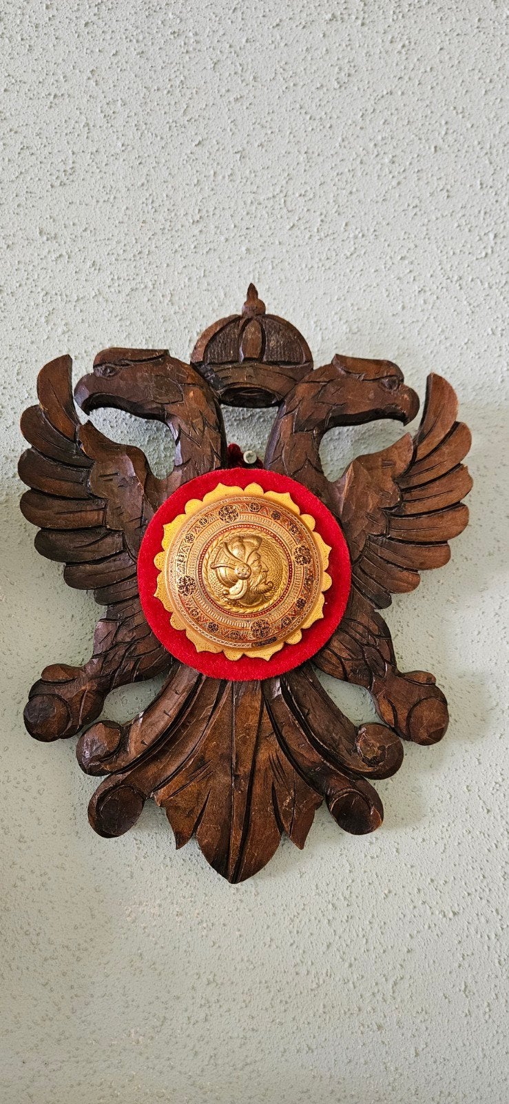 Antiek handgesneden houten wandbord met Spaanse adelaars💃🏻, Antiek en Kunst, Ophalen