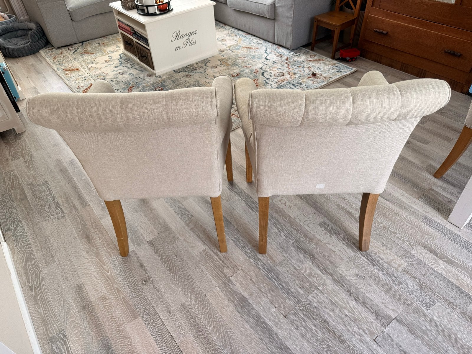 Prachtige Riviera Maison eetkamerstoelen +bankje, Ophalen, Twee, Bruin, Stof