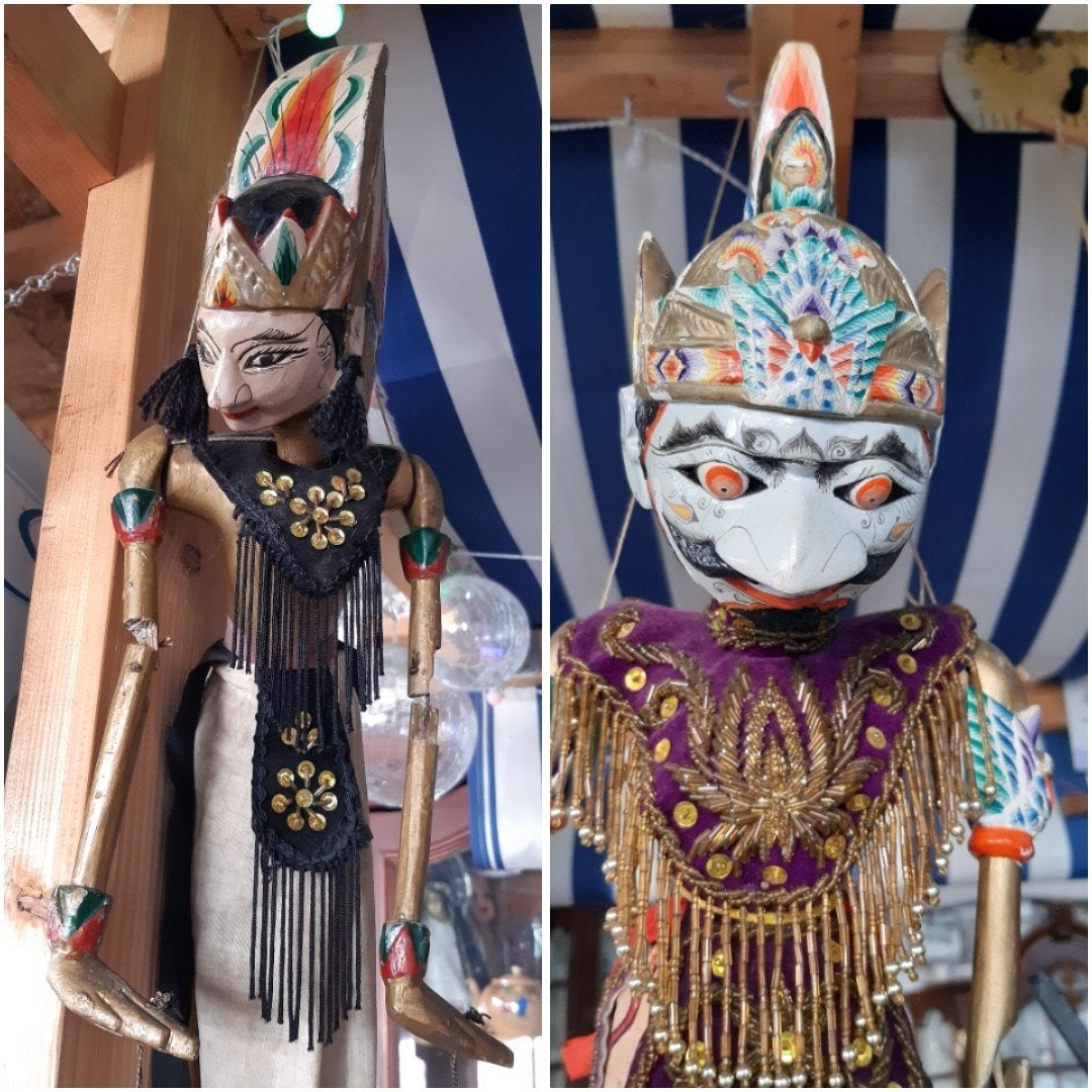 Set van 2 handgemaakte Indonesische Wayang Golek poppen, Verzamelen, Ophalen of Verzenden, Gebruikt