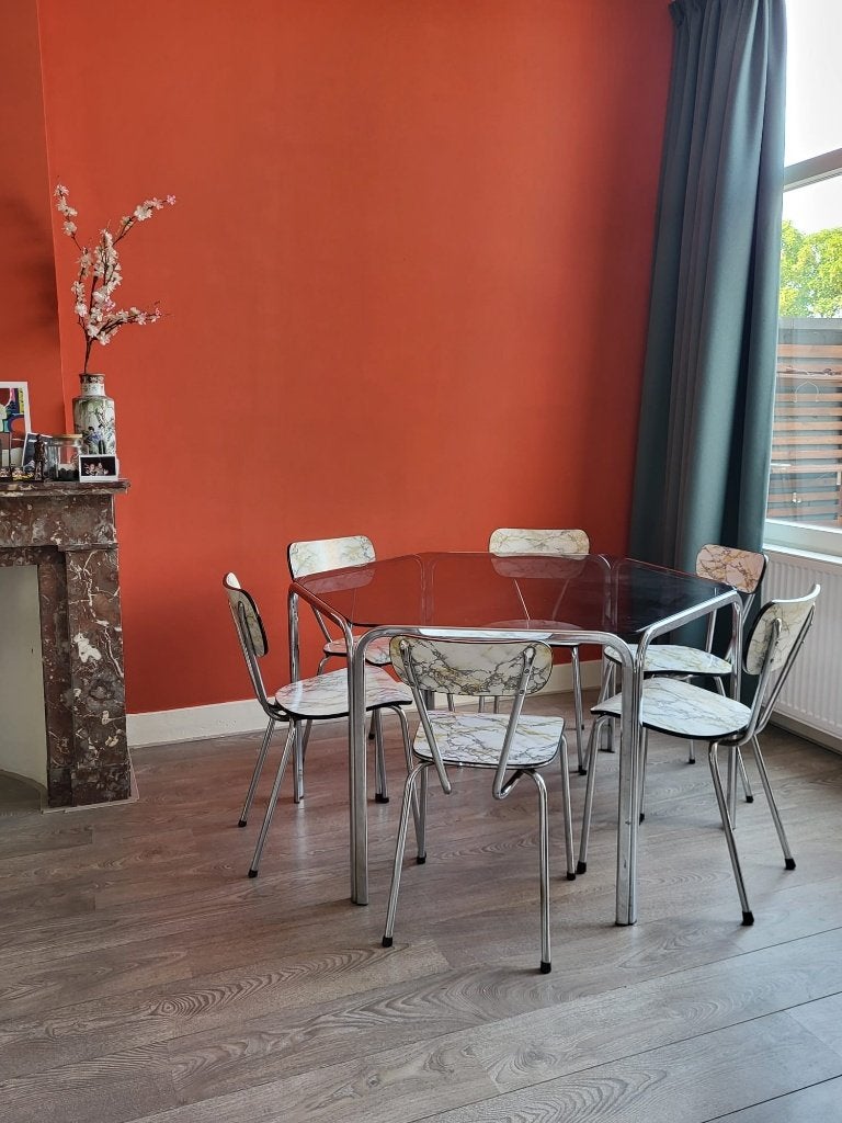 6 stuks Formica stoeltjes marmerpatroon, Ophalen, Gebruikt, Overige kleuren, Overige materialen