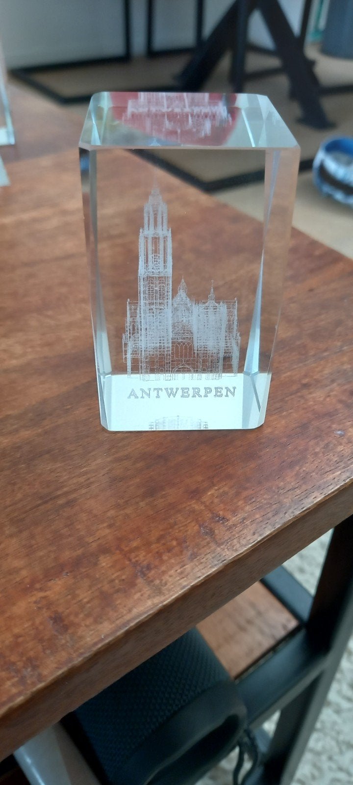 Glazen souvenir Antwerpen met 3D-gravure, Ophalen of Verzenden, Zo goed als nieuw, Modern, Wit