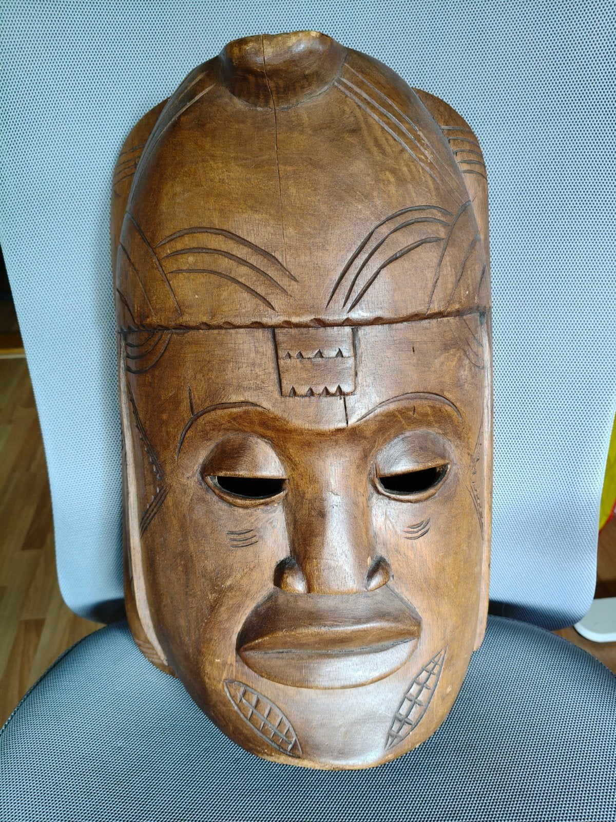 Afrikaans masker, in Nigeria in de jaren 70 aangeschaft, Bruin, Afrika, Masker, 45 cm
