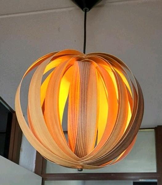 Hanglamp "moon" bol jaren 70 vintage, Ophalen of Verzenden, Hout, Minder dan 50 cm
