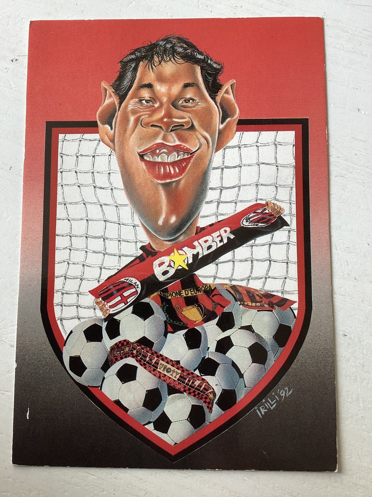 Ansichtkaart Marco van Basten (karikatuur), Verzenden, Zo goed als nieuw, Spelerskaart