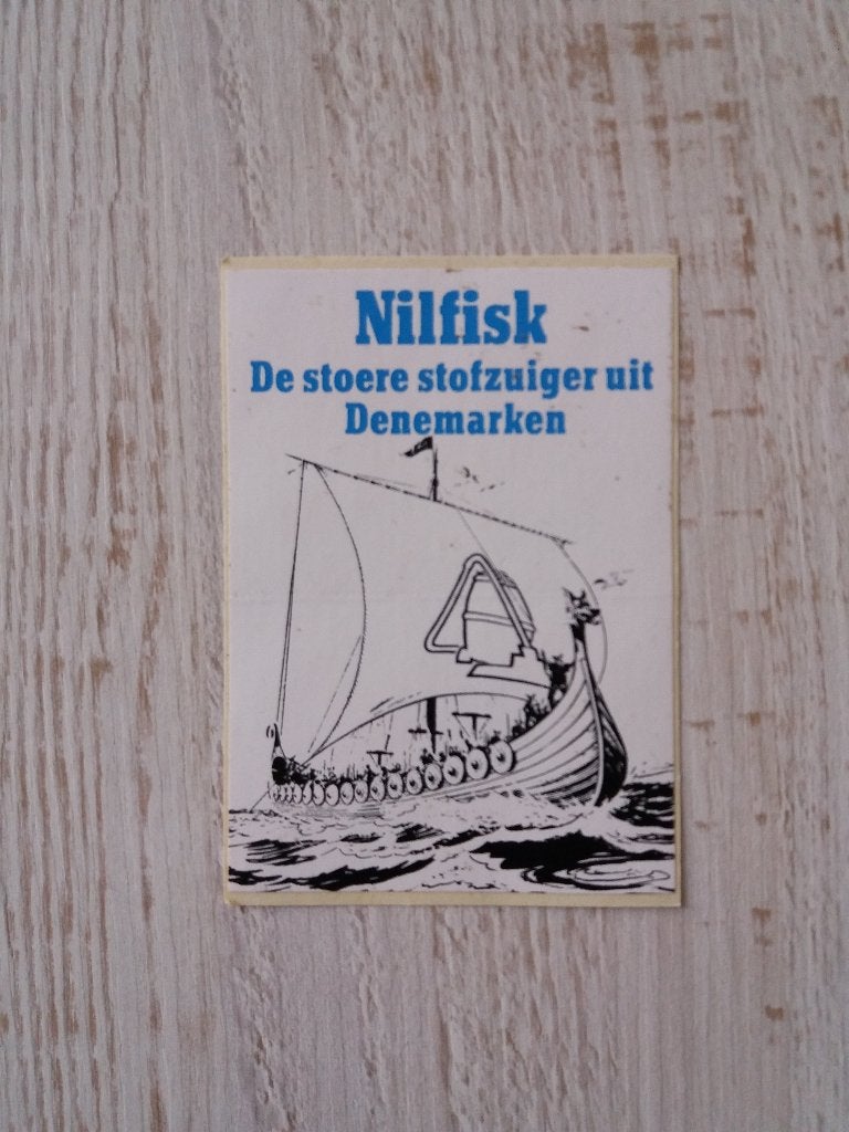 sticker Nilfisk De stoere stofzuiger uit Denemarken, Verzamelen, Ophalen of Verzenden, Zo goed als nieuw, Merk