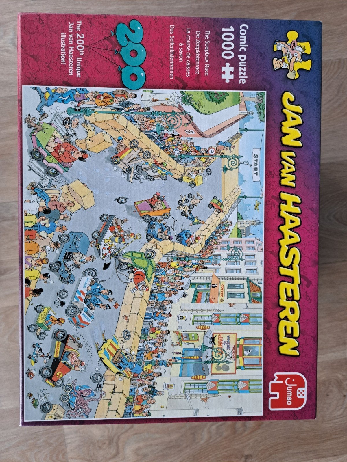 Jan v Haasteren de zeepkistenrace., Hobby en Vrije tijd, Denksport en Puzzels, Ophalen, 500 t/m 1500 stukjes, Zo goed als nieuw