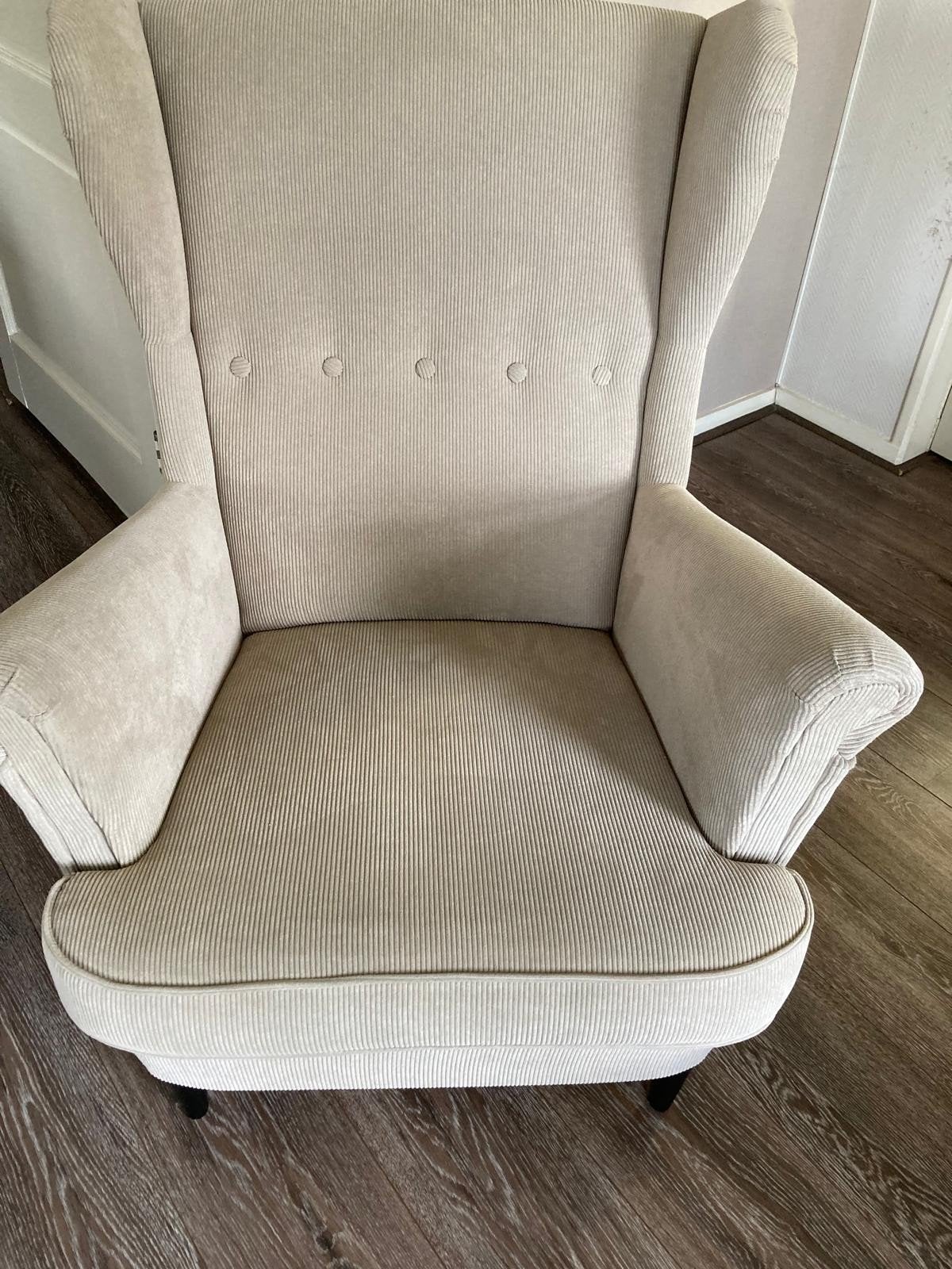 Ikea Strandmon relaxstoel ribstof, Ophalen, Modern, Scandinavisch, 75 tot 100 cm, Zo goed als nieuw
