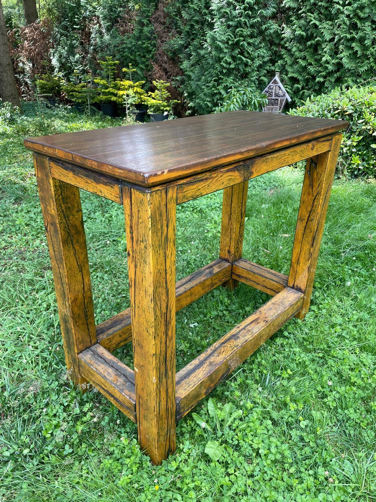 Stevige massief eiken statafel/ buitentafel, Ophalen, Rechthoekig, Hout