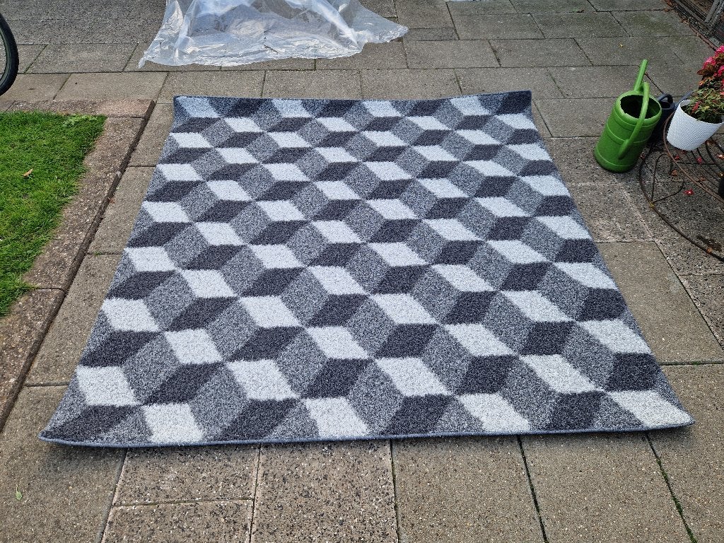 NIEUW modern weerbestendig zwart wit kunstgras kleed 2x2mtr., Zwart, Ophalen of Verzenden, Rechthoekig, Nieuw