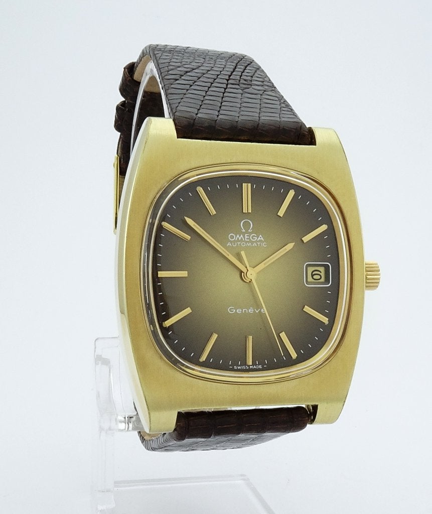 Omega Geneve auto date 1973 Excellente cond, Ophalen, Staal, Staal, Polshorloge