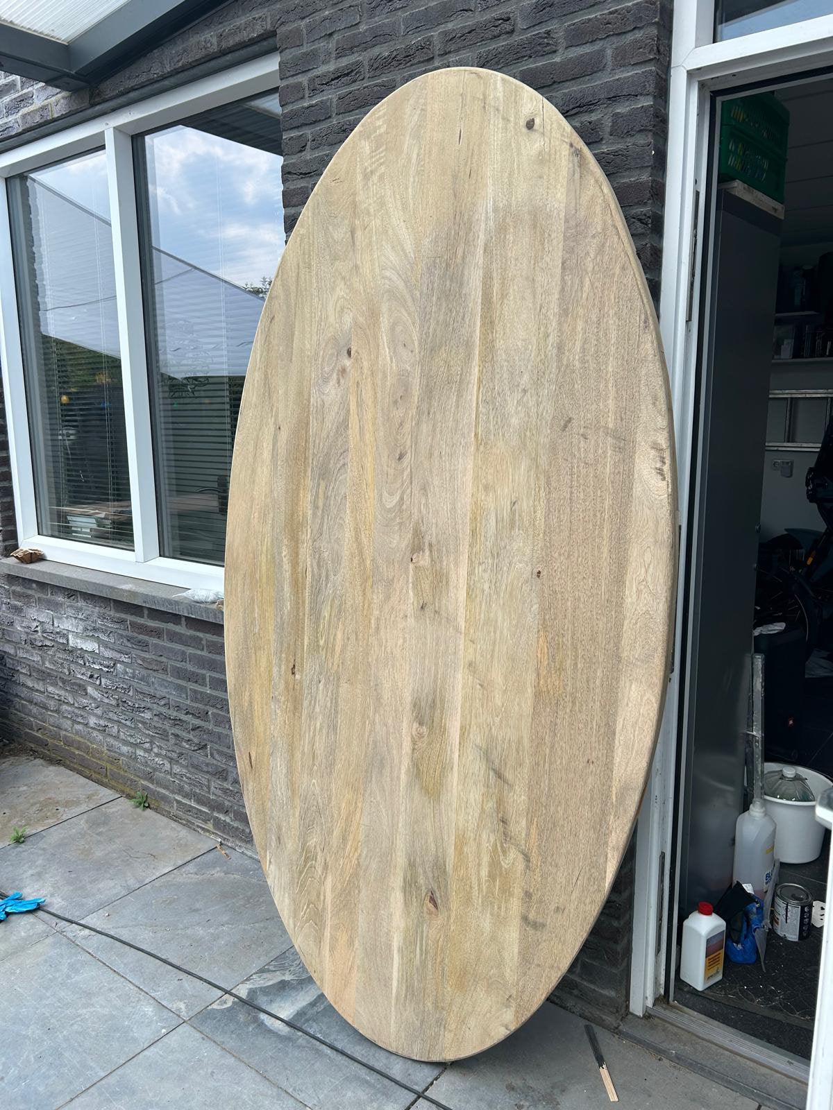 Mango houten tafelblad ovaal 220x110, Ophalen, Zo goed als nieuw, Ovaal
