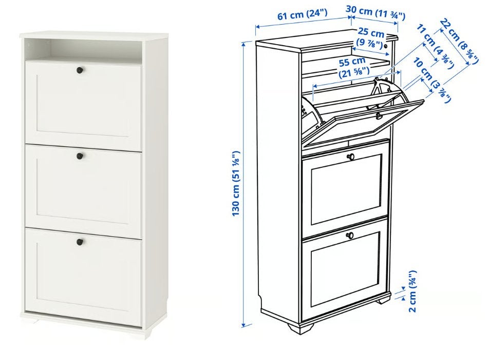 Nieuw in doos BRUSALI Schoenenkast 3 vakken wit 61x30x130 cm, Huis en Inrichting, Ophalen of Verzenden, Nieuw
