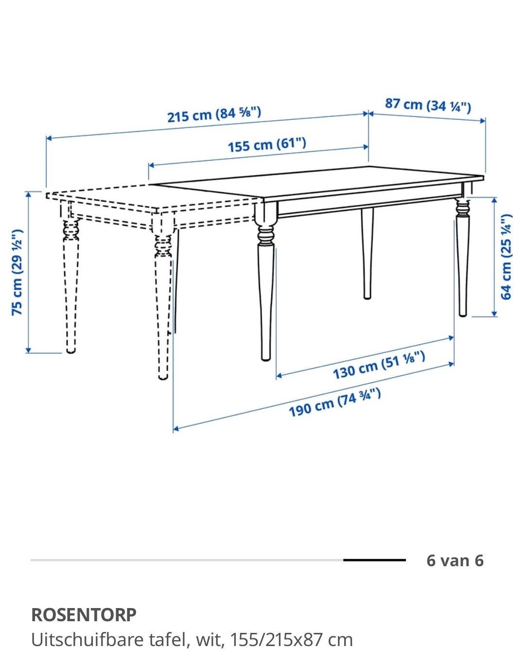 Foto 7 van Witte ikea uitschuifbare eettafel uit de rosentorp serie