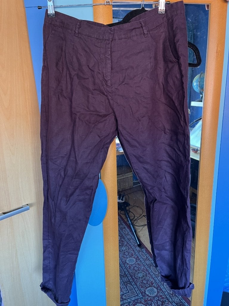leuke bordeauxrode linnen zomerbroek 44 zgan, Verzenden, Maat 42/44 (L), Zo goed als nieuw, Lang
