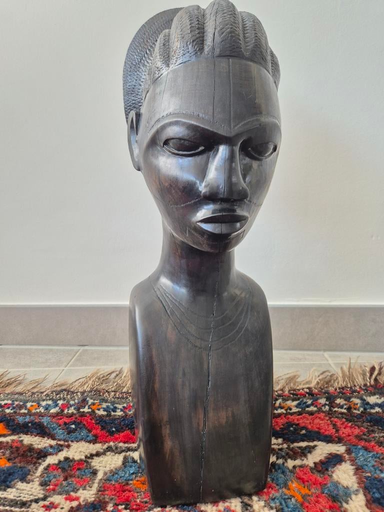 Vintage Afrikaanse Buste / Massief Ebbenhout H50cm/9KG, Ophalen of Verzenden