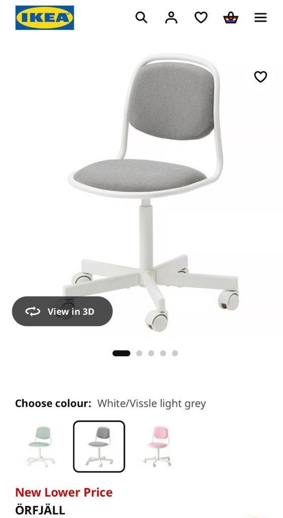 IKEA ÖRFJÄLL witte/grijze bureaustoel, Ophalen, Zo goed als nieuw, Grijs, Bureaustoel