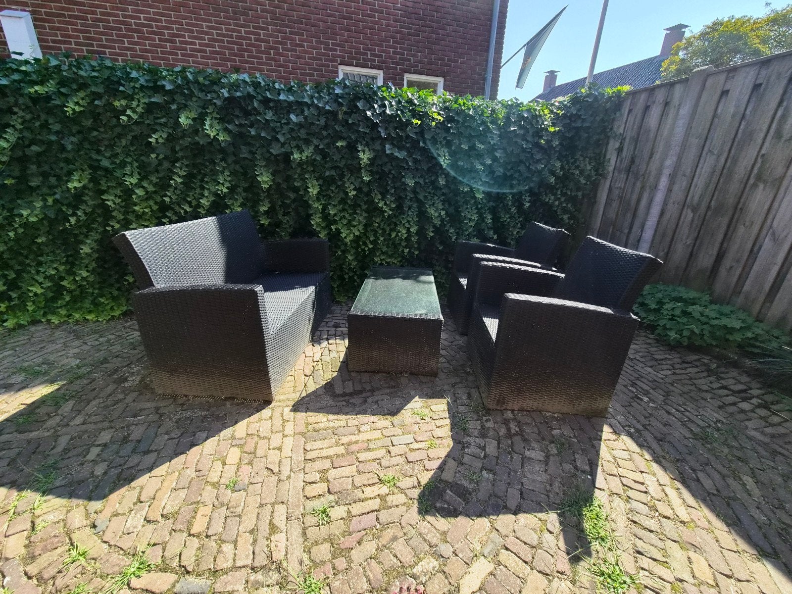 Zwarte Wicker Loungeset, Ophalen, 4 zitplaatsen, Gebruikt, Bank