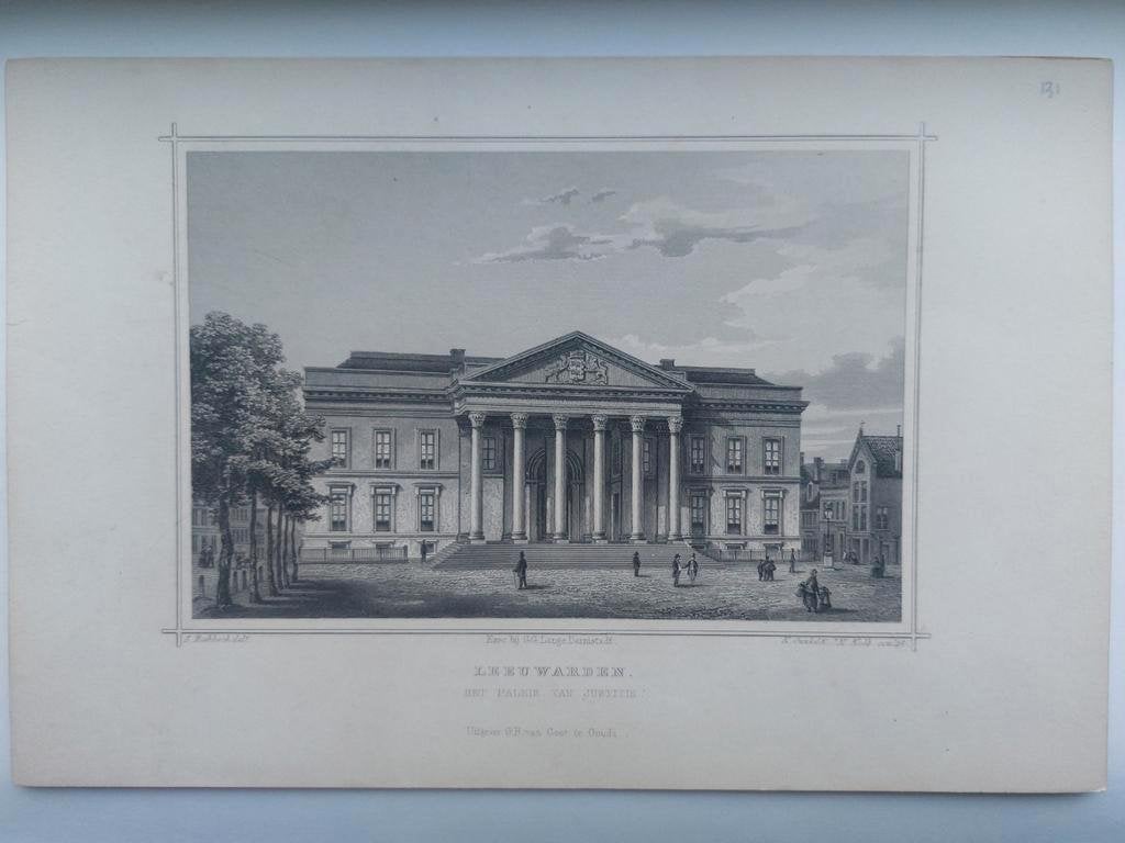 131 / Paleis van Justitie Leeuwarden  Staalgravure uit 1860, Ophalen of Verzenden