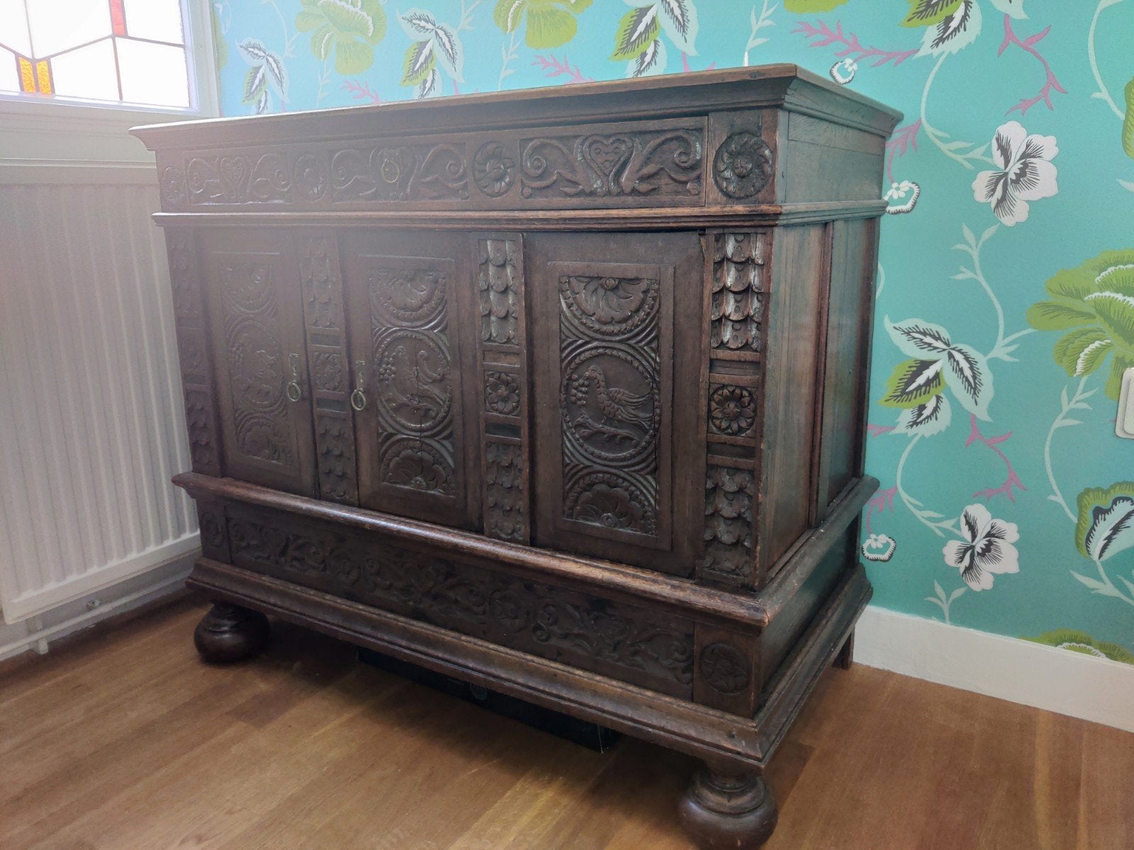 Antieke Friese commode, Ophalen, Gebruikt, 50 tot 100 cm, Eikenhout