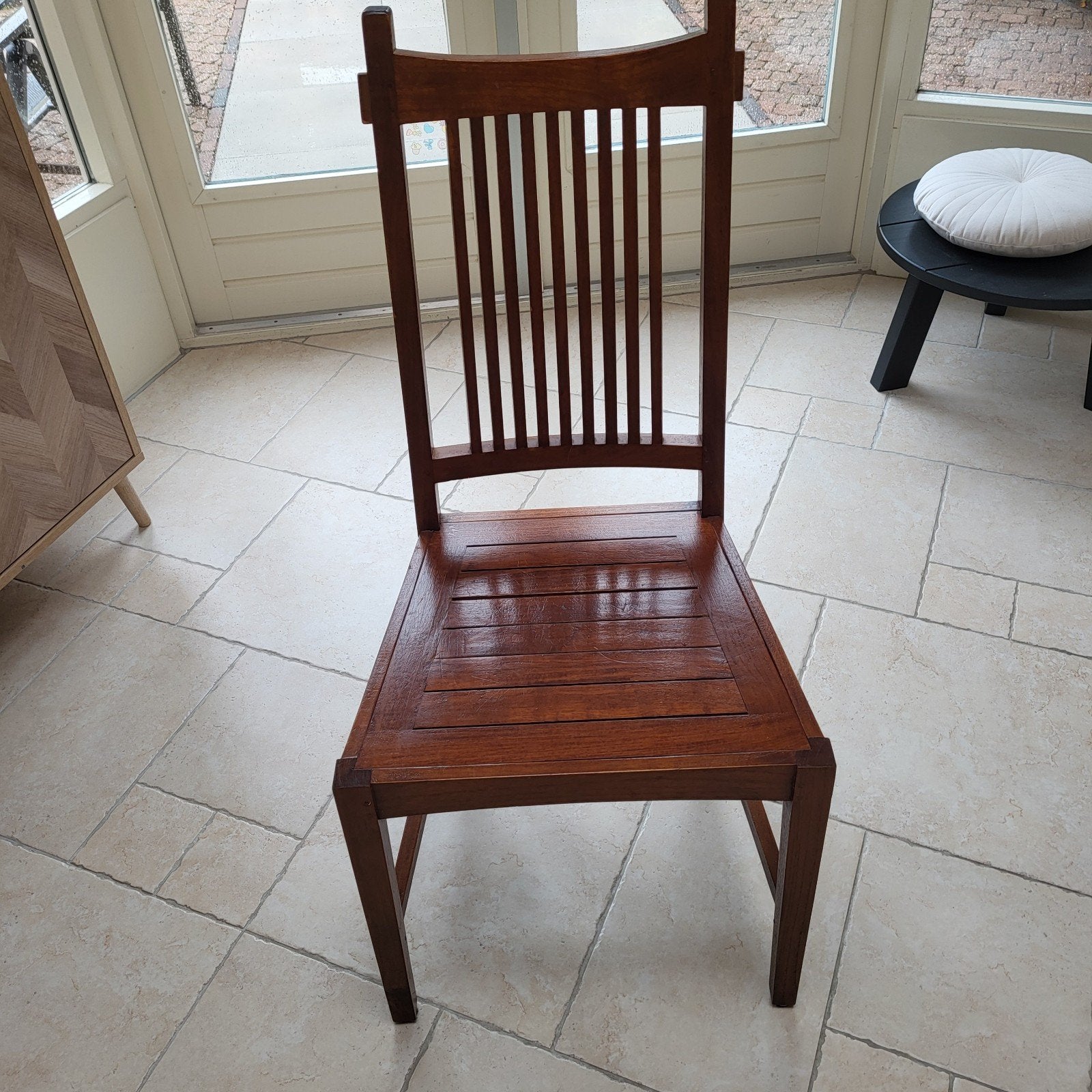 Teak houten koloniale eetkamerstoelen 4 stuks, Huis en Inrichting, Ophalen, Gebruikt, Bruin, Koloniaal