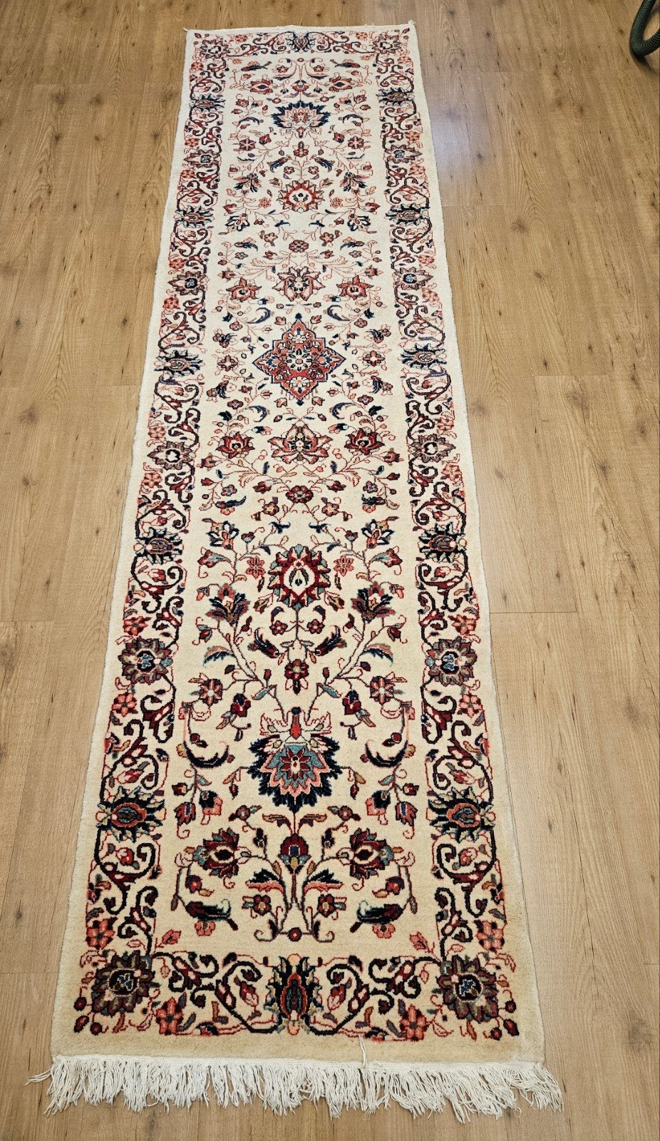 Vintage handgeknoopt perzisch tapijt loper sarough 320x88, Info@SlatsAntiek.nl, Tweedehands, Perzisch, 200 cm of meer