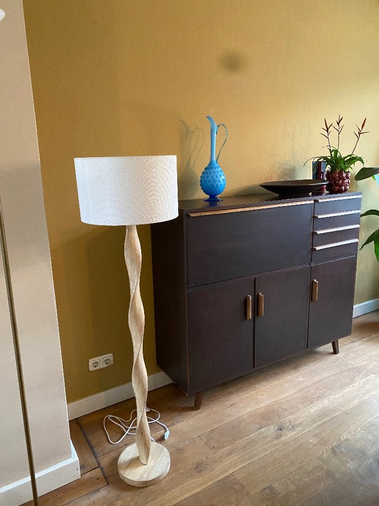 Lamp met houtenpot, Ophalen, Zo goed als nieuw, E27 (groot), Led-lamp
