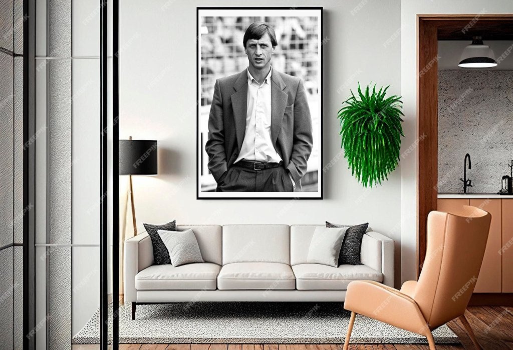Org z/w acryl foto 50x75cm Ajax coach Johan Cruijff 22-9-'85, Verzenden, Nieuw, Ajax, Poster, Plaatje of Sticker