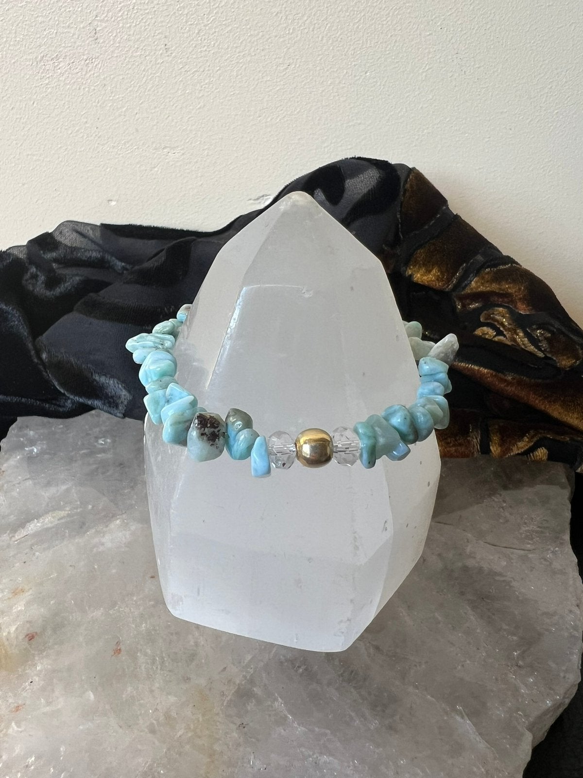 Larimar zilver bergkristal beschermt geluk hoge trilling, Met bedels of kralen, Blauw, Magnolia11, Nieuw