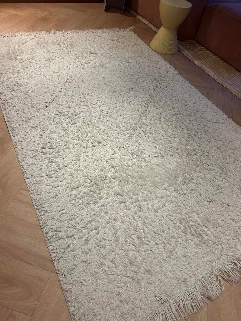 Crème wollen berber vloerkleed hoogpolig 150 x 250, Ophalen, Gebruikt, 150 tot 200 cm, 200 cm of meer