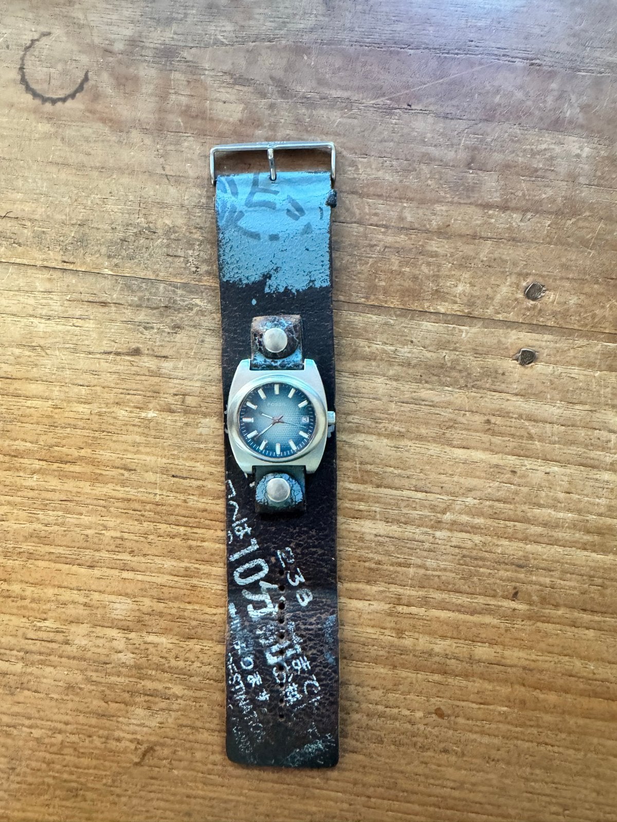 Vintage Polshorloge met Unieke Leren Band, Staal, Polshorloge, Ophalen, Overige merken