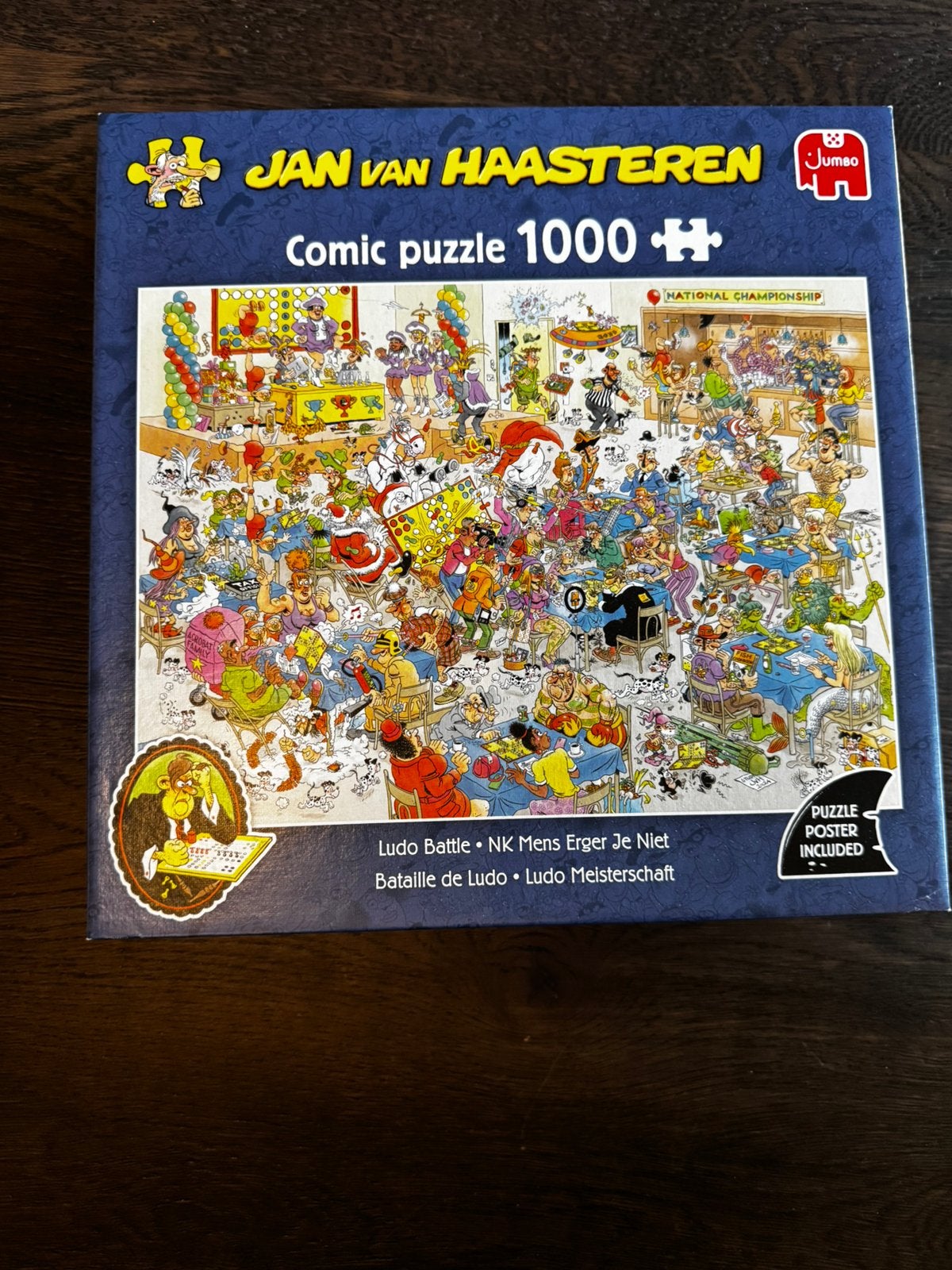 Jan van Haasteren puzzel “NK Mens Erger Je Niet” 1000 stuks, Ophalen of Verzenden, 500 t/m 1500 stukjes, Zo goed als nieuw