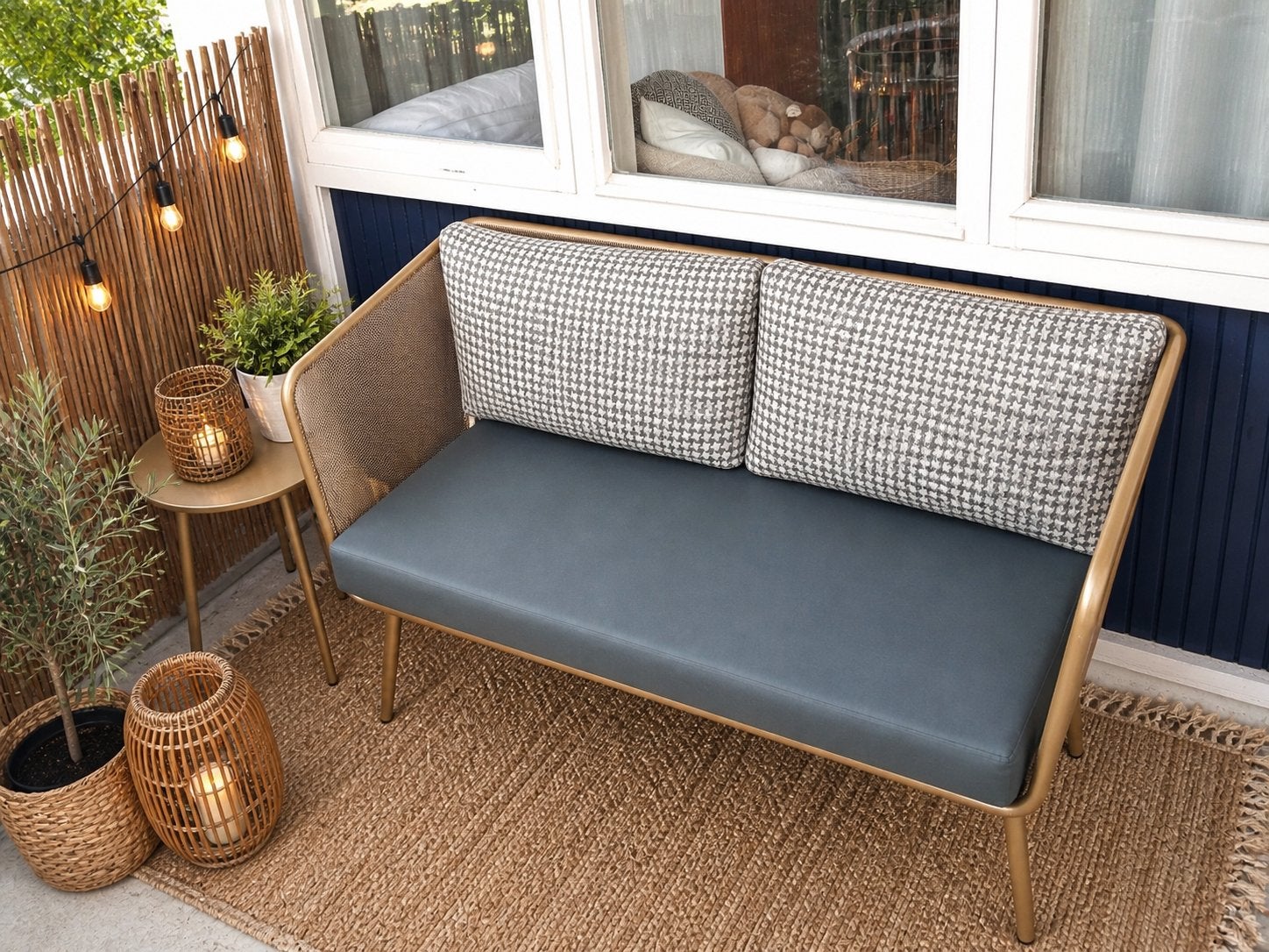 Luxe Tuinbank 140x70 Inclusief kussens, Overige materialen, Zo goed als nieuw, Ophalen, 2 zitplaatsen