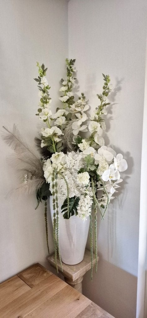 Kunstbloemen inclusief vaas, Ophalen, Gebruikt, Wit, Steen/keramiek