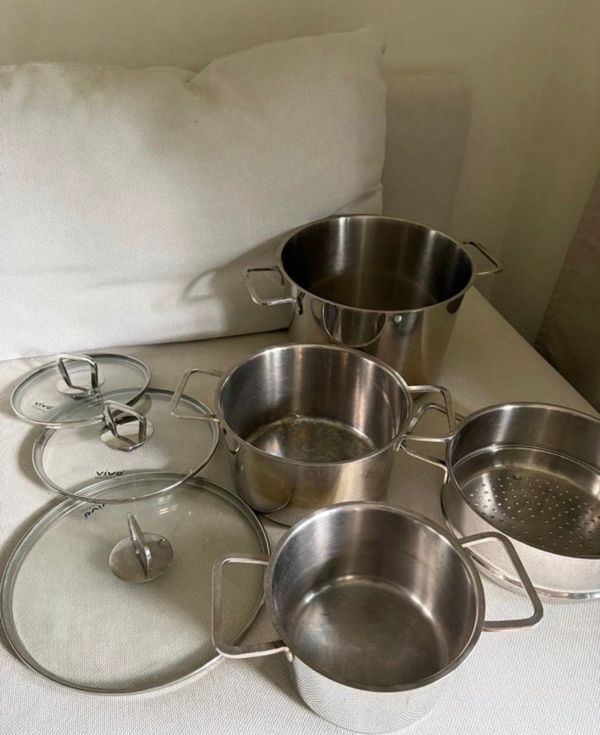 Vivo Pannenset, Huis en Inrichting, Keuken | Potten en Pannen, Ophalen, Zo goed als nieuw, Rvs, Pannenset