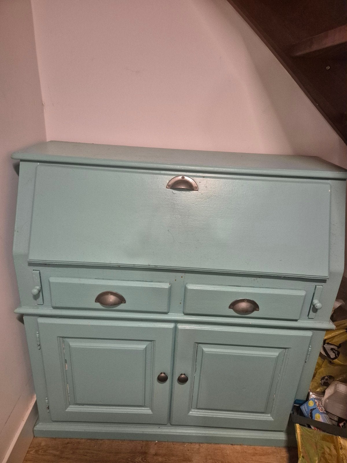 Blauw bureau vintage, Huis en Inrichting, Ophalen, Gebruikt, Met lades, Vintage