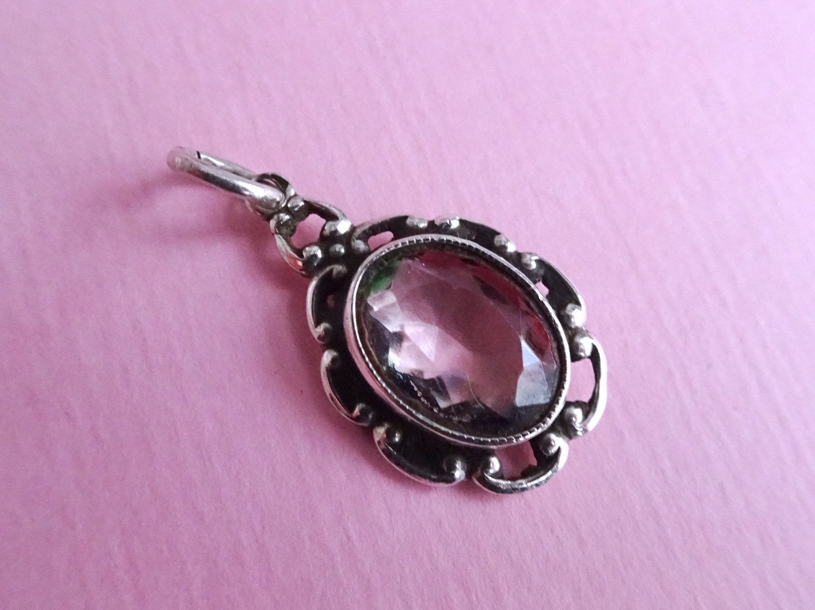 jwg Antiek Art Deco 30s zilver kwarts steen ketting hanger, Verzenden, Zilver, Hanger