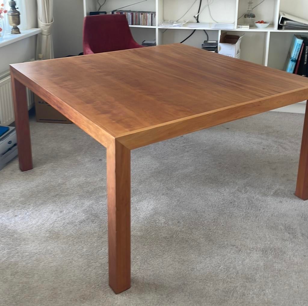 Chique strak vierkant 140cm kersenhout tafel, Ophalen, 50 tot 100 cm, Zo goed als nieuw, Kersenhout